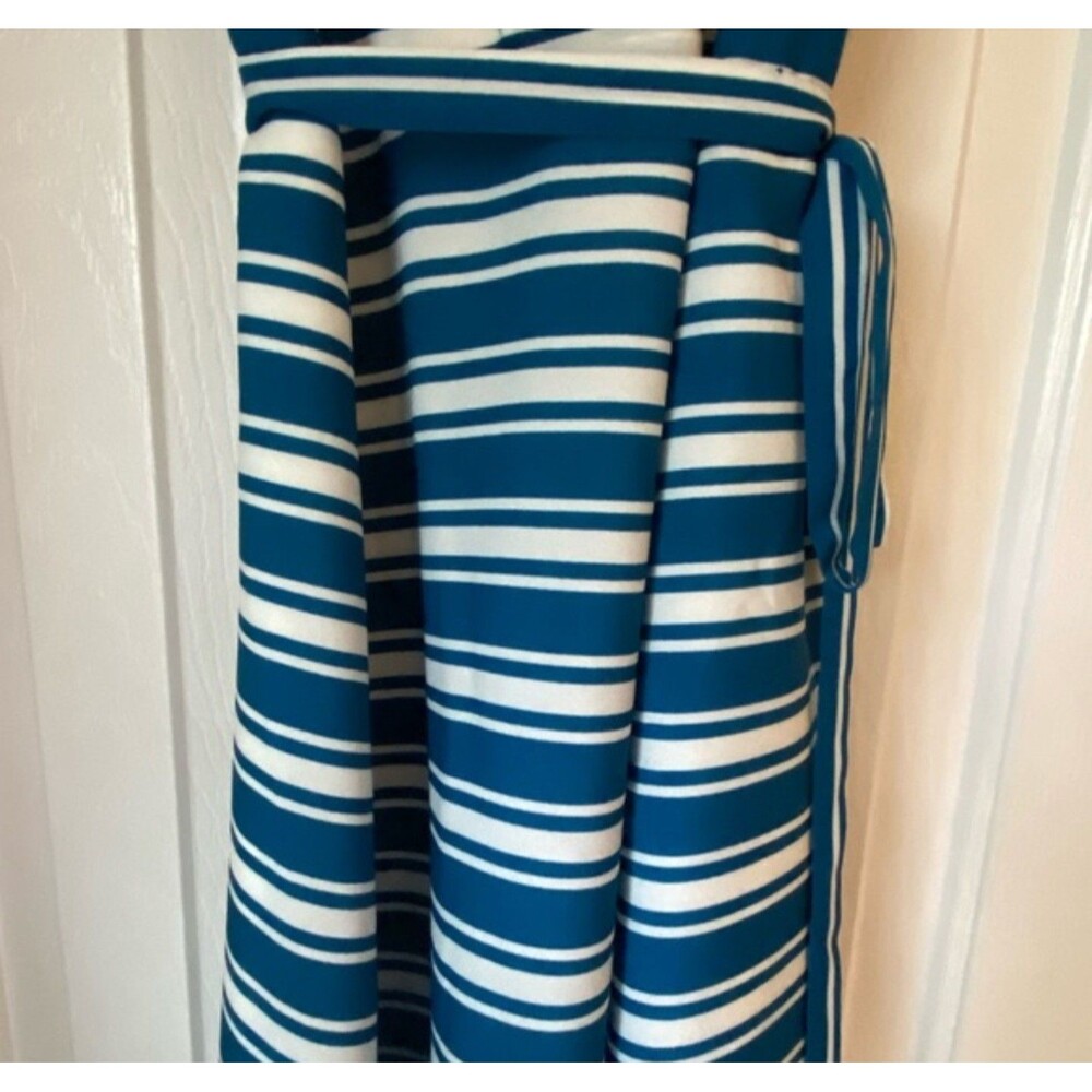 Banana Republic Fit & Flare Blue Striped Belted Sleeveless Summer Dress Size 4 - Picture 5 of 11